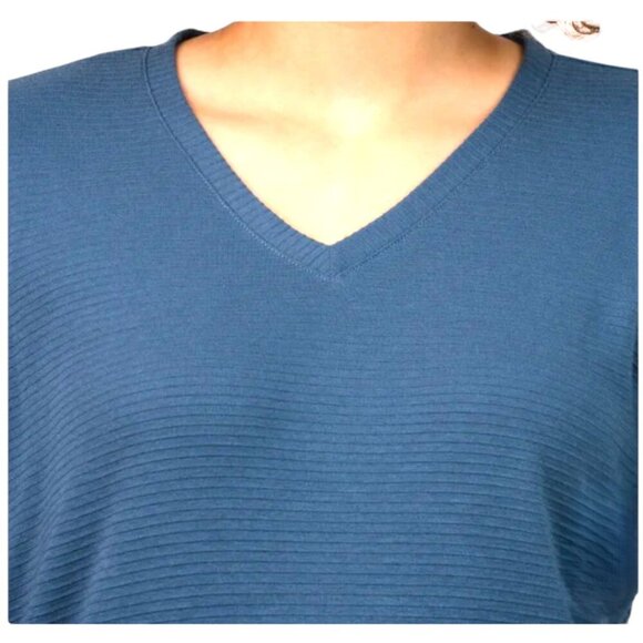 NWOT Ellen Tracy Ottoman Ribbed Top | Blue - Picture 3 of 6